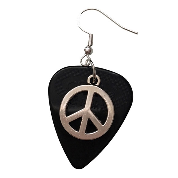 HAND Crafted Earrings Recycled Guitar Picks Seeking Peace in a Dark World - Picture 3 of 7